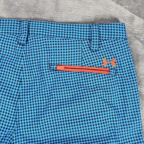 Under Armour Shorts Mens 36 Blue Black Gingham Check Golf Performance Casual - Picture 2 of 11